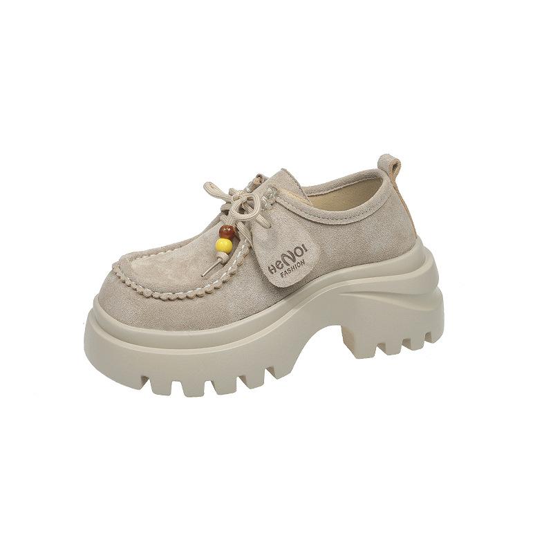 2025 Popular Retro Round Toe Lace-up Women's Shoes, British Style Platform Soles, Versatile Small Fringe Shoes, Women's Single Shoe Trend