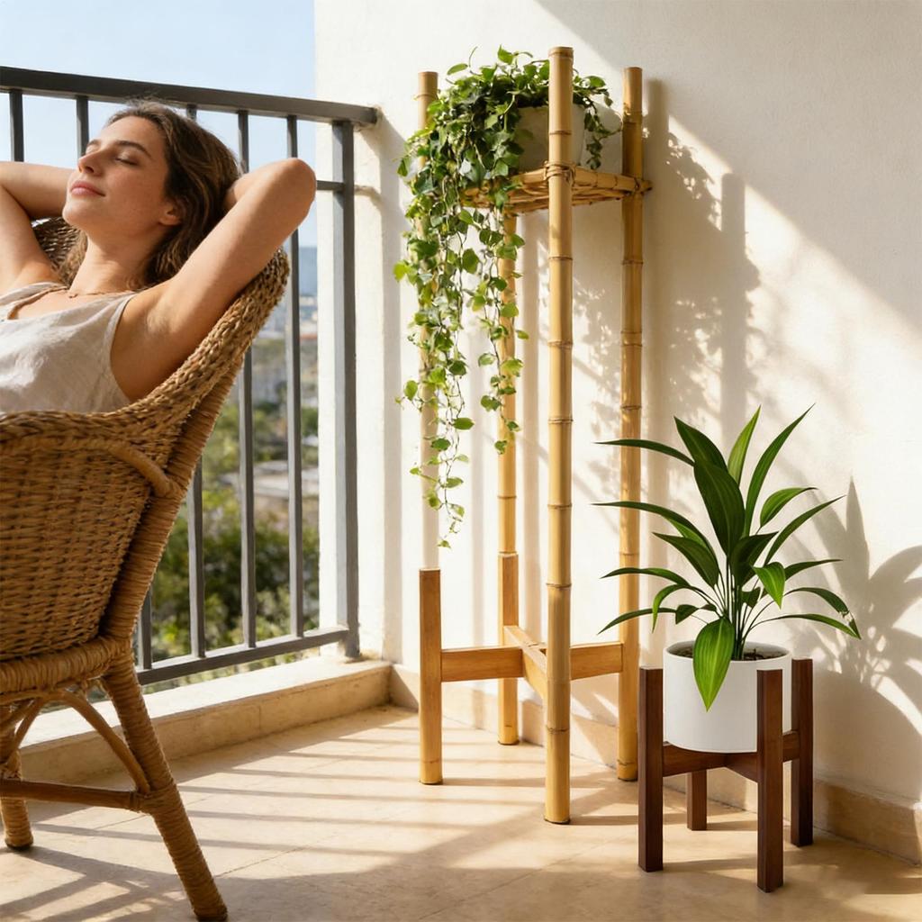 Corner Plant Stand Adjustable Width Wood Holder Rack Flower Stand for Living Room Home Balcony Patio Garden Flower Display Fits