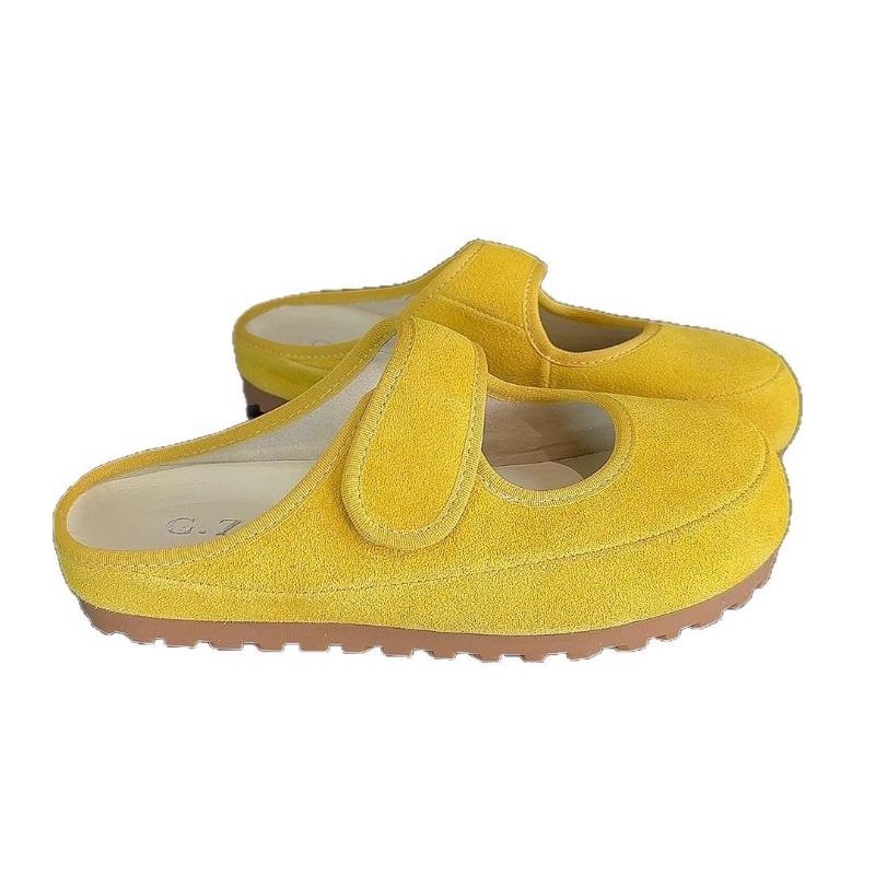 Cowhide thick-soled women's bag head and half slippers, wearing summer new lazy one-pedal single shoes sandals