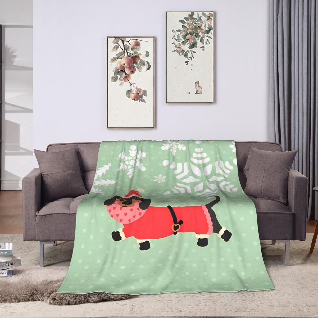 Dachshund Sausage Dog Christmas Santa Claus Blankets Fleece Decoration Ultra-Soft Throw Blanket for Bedding Couch Bedding Throws