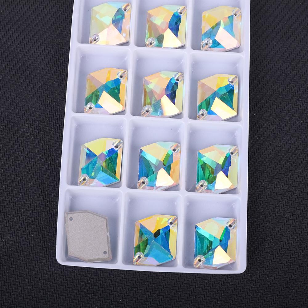 

K9 Мягкий Специальной Формы Плоскодонный Двухотверстный Стеклянный Пришивной Страз, Белый AB Специальный Цвет Одежда С Бриллиантом Сделай Сам Кристальный Страз 9 * 12mm 48pcs/bag