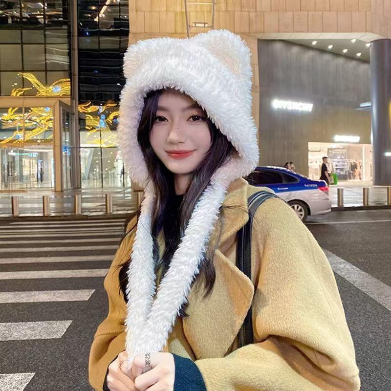 Cozy Bear Ears Plush Hat with Ear Protection for Autumn/Winter - Fits Large Head Circumference
