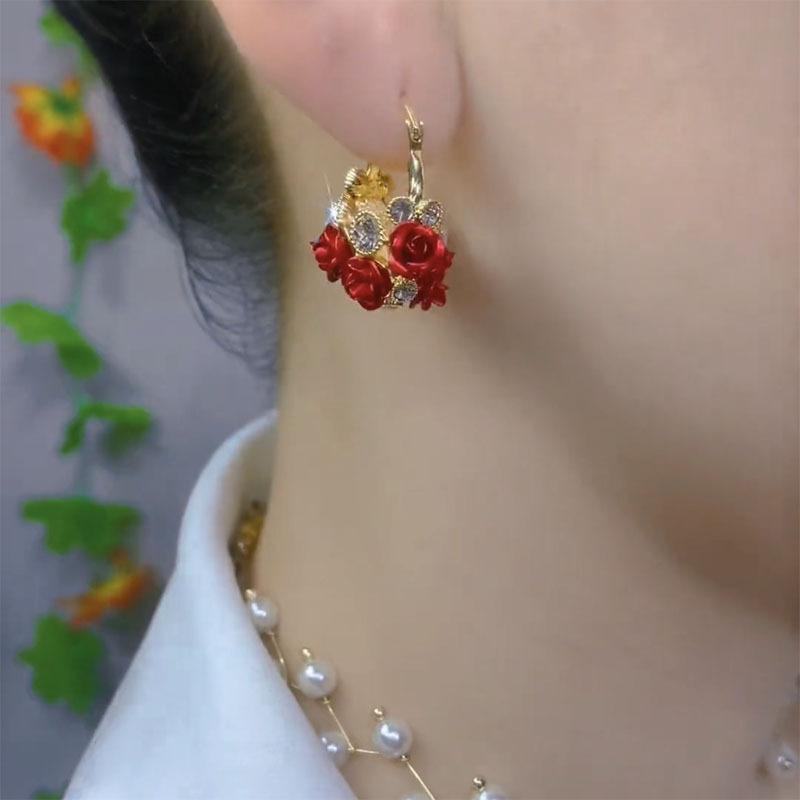 Micro-paved High-quality Rose Flower Basket Earrings for Women, Fashionable and Versatile Earrings, High-end,