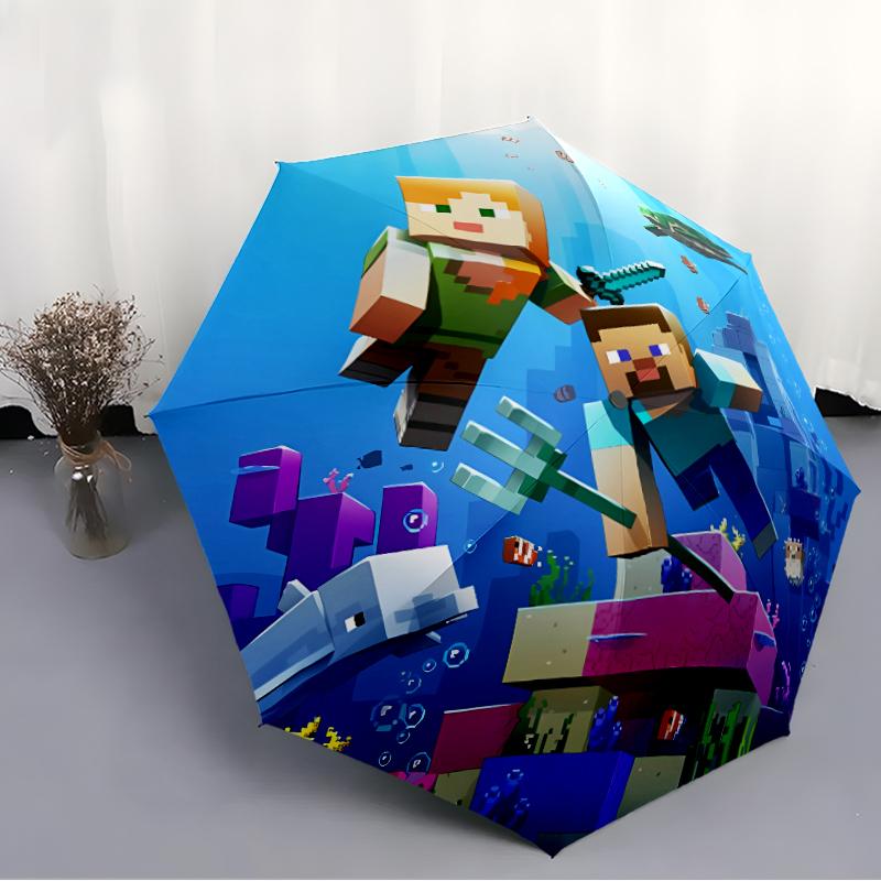 Printed Blocky Pixel Game Folding Umbrella,Outdoor,Leisure,And Travel Umbrella,Durable Umbrella Fabric,Birthday And Holiday Gift