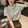 Shop Women S Round Neck Striped Short Sleeve Knit Tee wdmS Wkn tS14483577