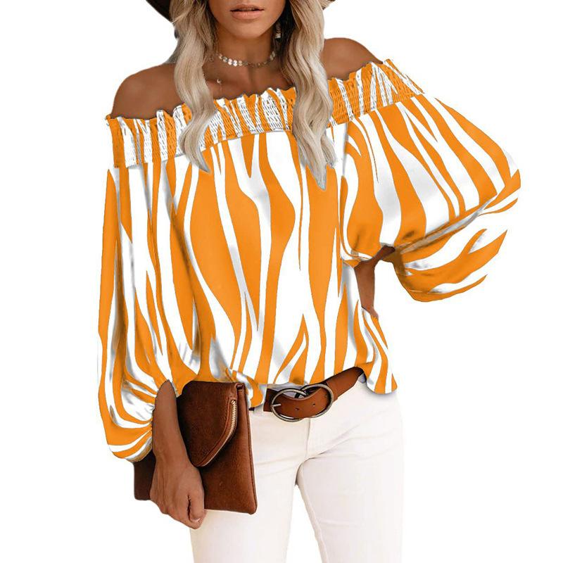 Summer and Autumn New Striped Sexy Fashion One-shoulder Chiffon Shirt Shirt Women