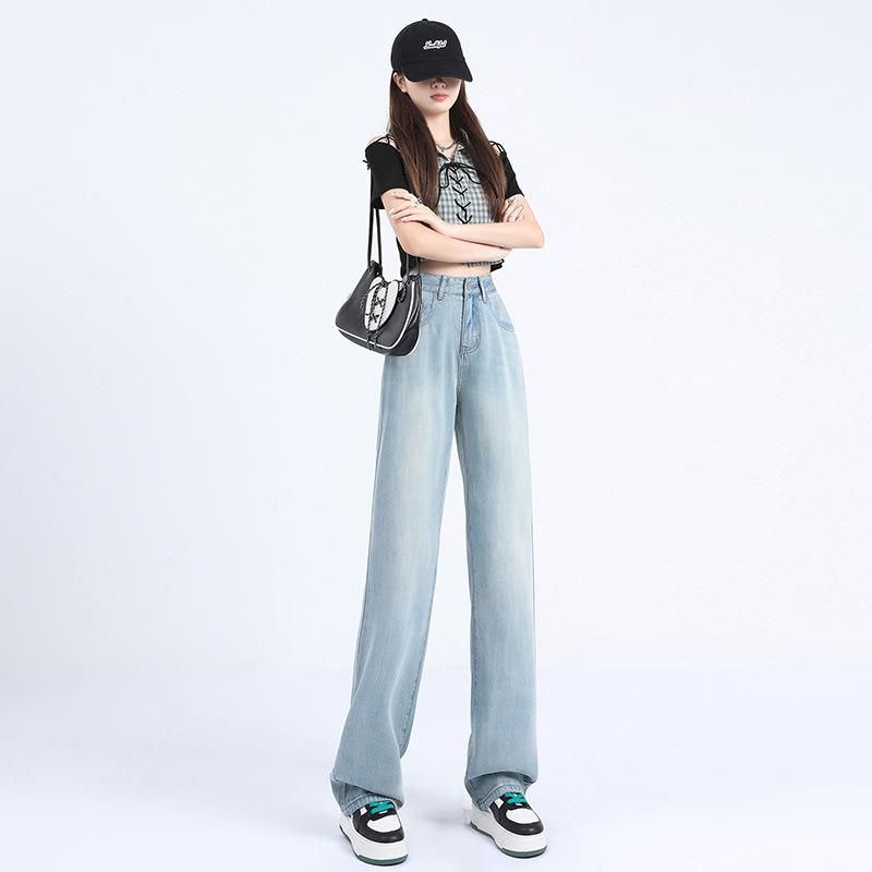 Women's Summer New Narrow Version of Jeans High Waist Wide-leg Pants Tucking Abdomen and Lifting Buttocks To Make Them Look Thinner and Soft
