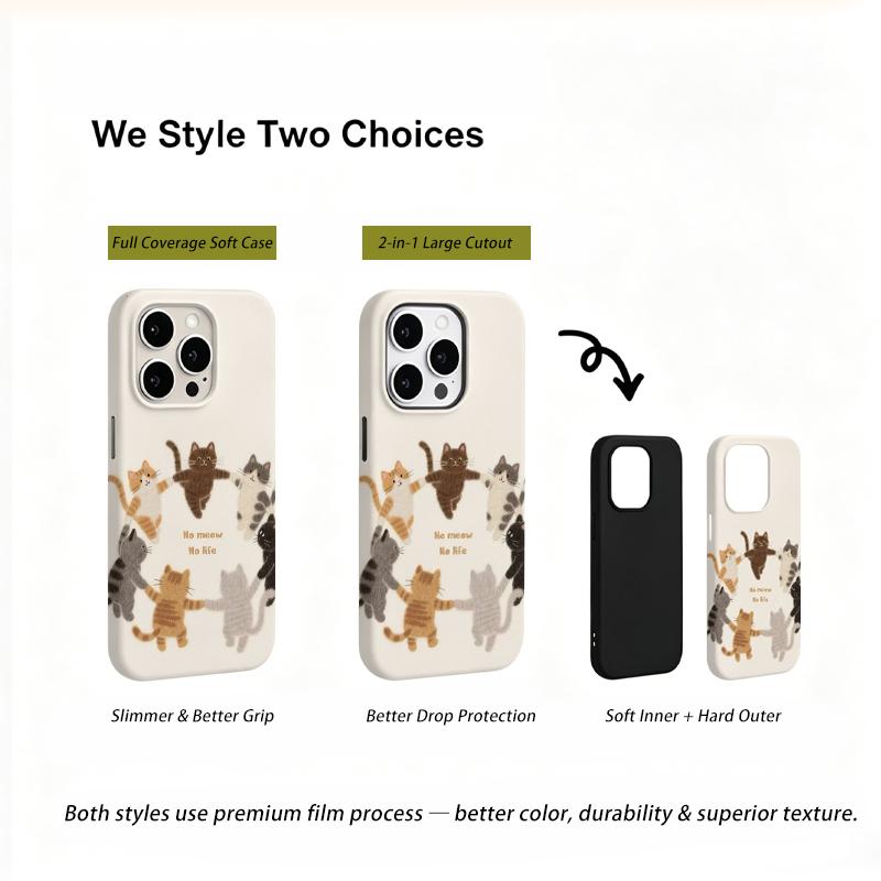 Purrfect Cat Circle No Meow No Life Adorable Graphic Art Film Aesthetic Protective Shockproof Bumper Case Cover For iPhone 13 14 15 16 17 Pro Max Plus