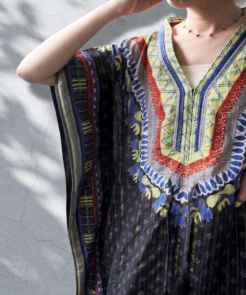 Antiqua Long Cotton African Print Kaftan Dobby Cotton Print One Size Dress Plus Sizes Available Stylish for Petite and Tall Women Look 05 Black One
