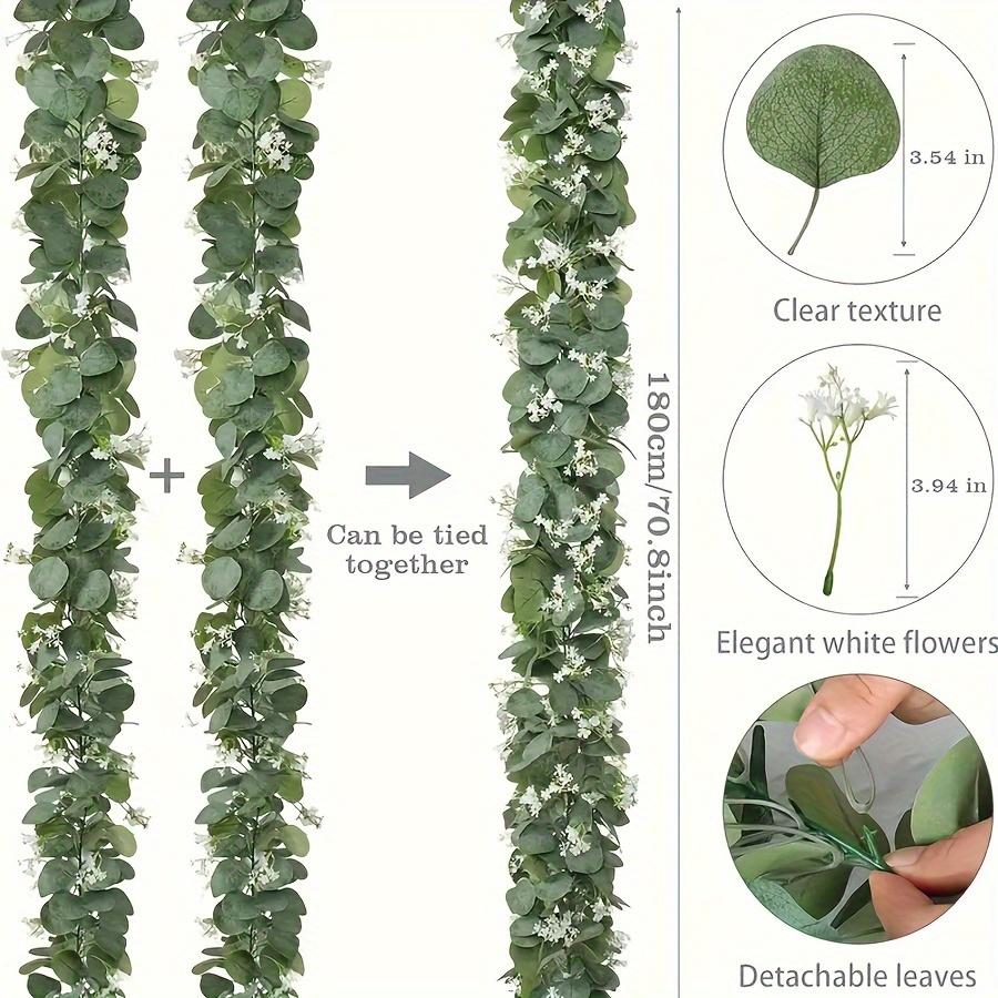 Üppige 70,8" künstliche Eukalyptusgirlande mit weißen Blüten - Perfekt für Heim- und Feiertagsdeko, Wandbehang, Hof, Partyakzente Pflanzendeko Blumendeko