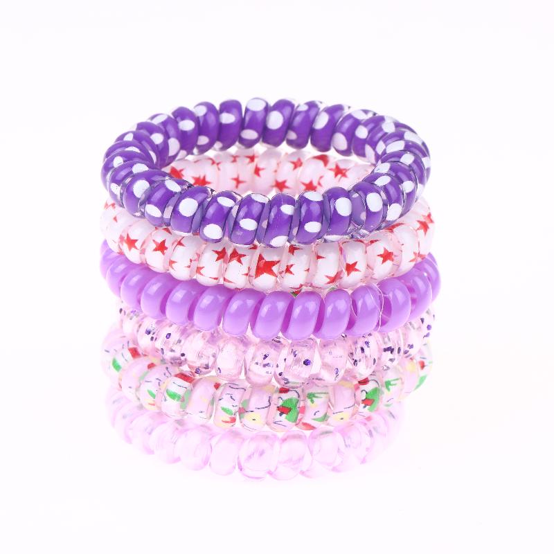 6Pcs Vibrant Playful Gradient Color Phone Line For Girls High Elasticity Headband Tied Bun Hair Loop Rubber Band Headband
