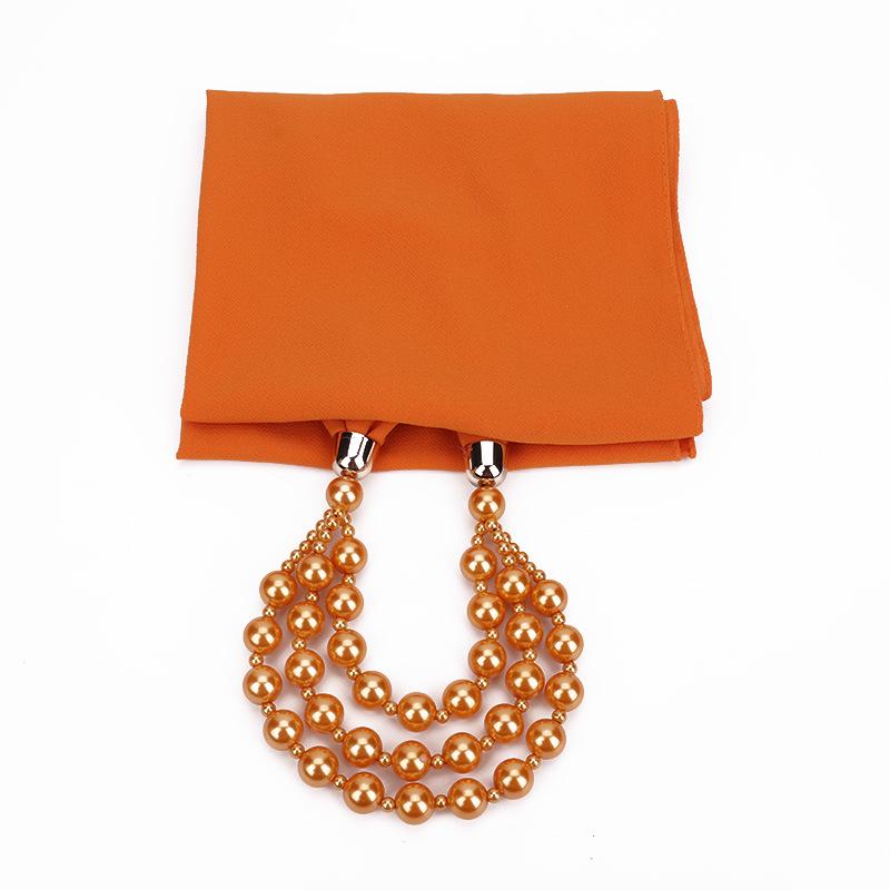 Elegant Chiffon Scarf Necklace with Double Layer Pearl Beads – Classic Women’s Fashion Accessory for Everyday & Formal Wear