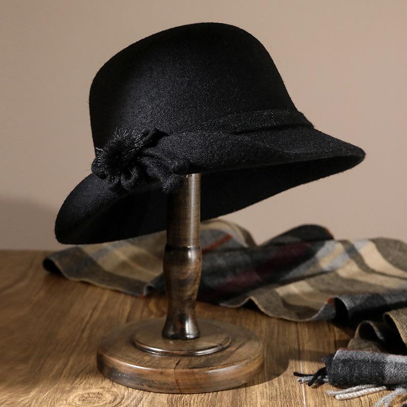 Autumn and Winter Fashion Versatile Hat Women's British Retro Woolen Hat Top Hat High-end Simple Women's Basin Hat