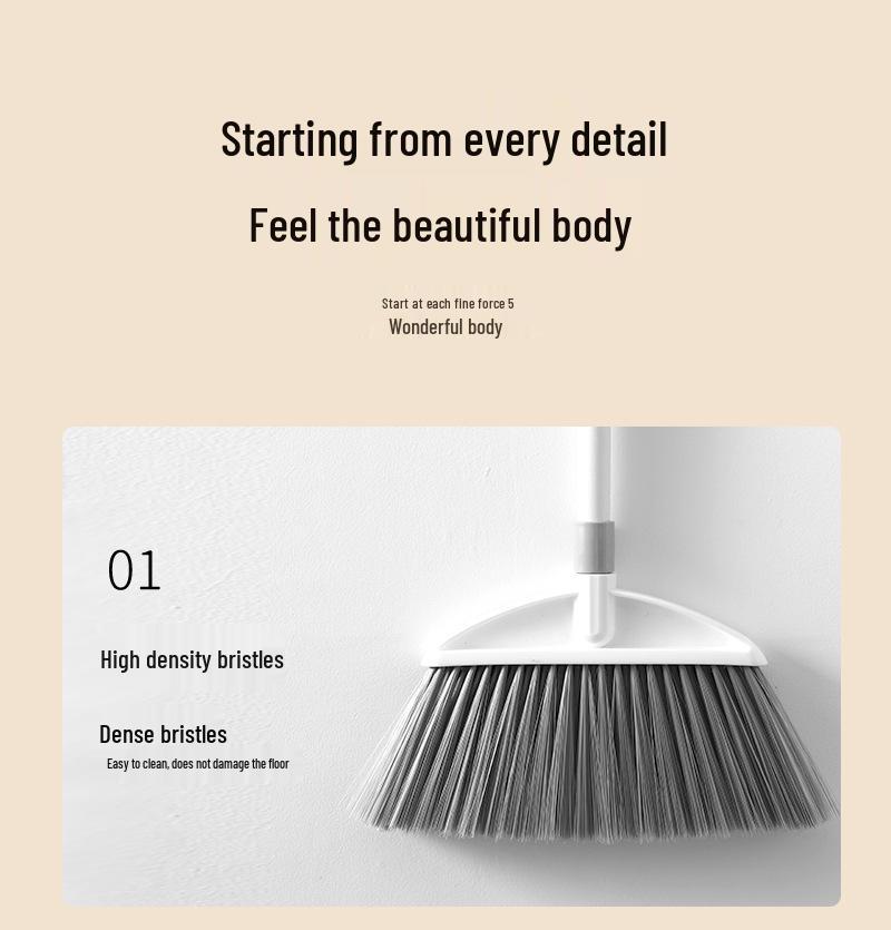 Soft Bristle Indoor Broom and Dustpan Set for Hair and Floor Sweeping