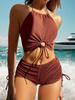 Popular Split Swimsuit Female Sexy Tight Backless Drawstring Solid Color Tankini High Sense European and American Trends