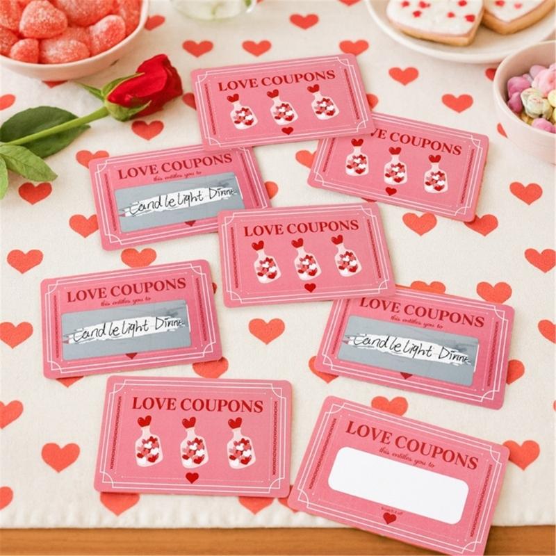 100pcs Handmade Sweet Note Reveal Cards Sentiment Pink Valentine's Day Scratch Cards With Concealed Phrases