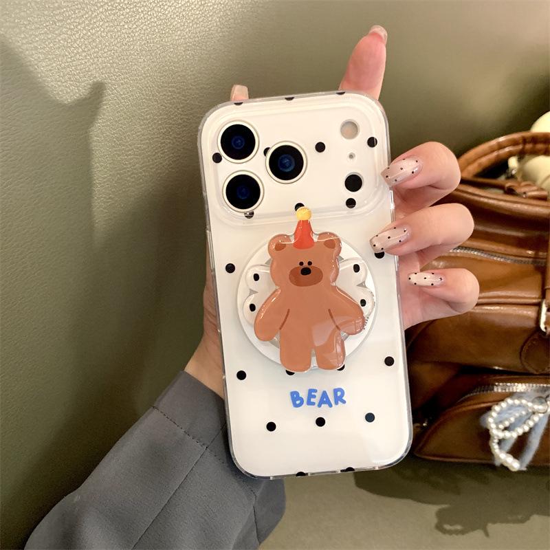 Polka Dot Wings Little Bear Magnetic Phone Stand Case for iPhone 17/16 Pro Max/15/14