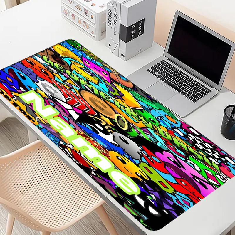 Custom Name Personalized Geometry Dash Pattern Mousepad, Laptop PC Desk Mat, Decorative Desk Mat for Home Keyboard Pad Gift