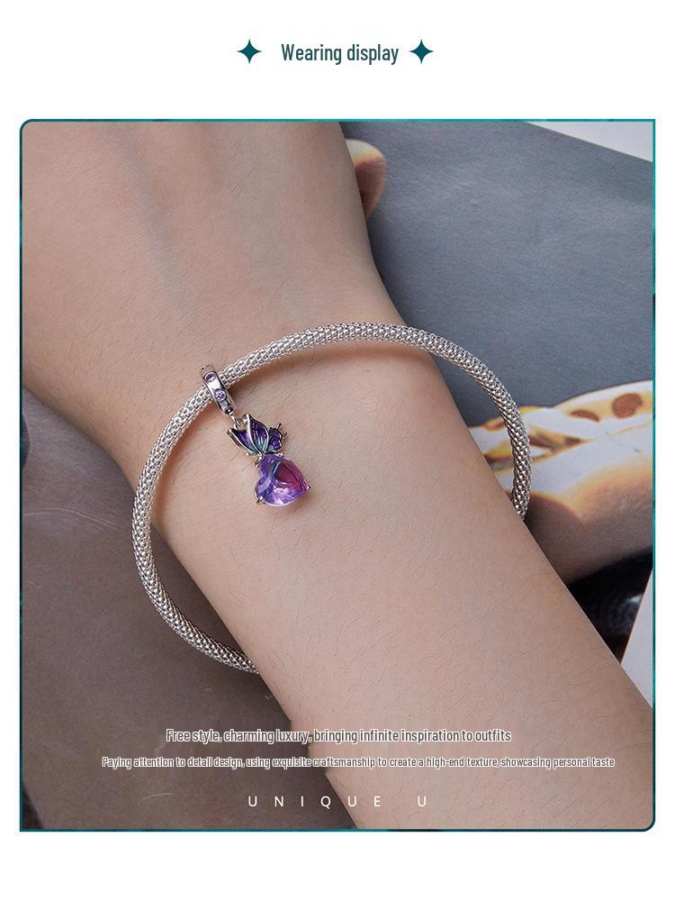 S925 Silver Gradient Purple Butterfly Pendant Bracelet