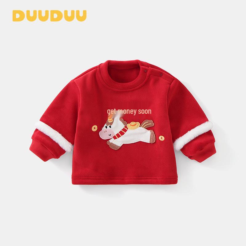 DUUDUU Red Baby New Year 2025 Velvet Toddler Autumn/Winter Sweatshirt 120 cm