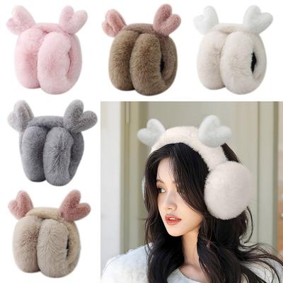 Fashion Plush Deer Ear Earmuffs Foldable Thickened Ear Cover Keep Warm Anti-Freeze Winter Earflaps for Women Girls
