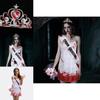 Halloween Ghost Bride Costume With Shoulder Straps And Handheld Bouquet For Cosplay And Party Events