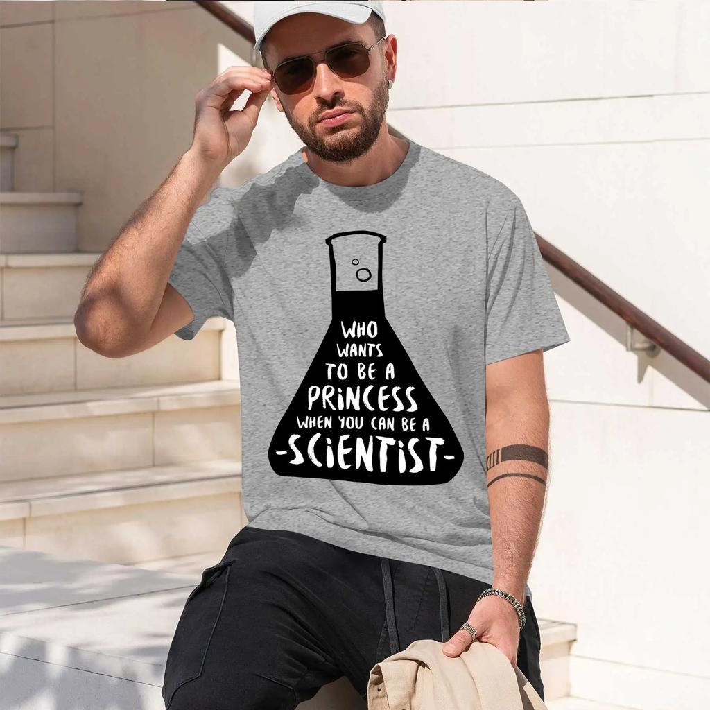 WHO WANTS TO BE A PRiNCESS WHENCAN BE A SCIENTIST 2026 Fashion Heavyweight Hot Selling Retro Printed Pattern Fun Round Neck