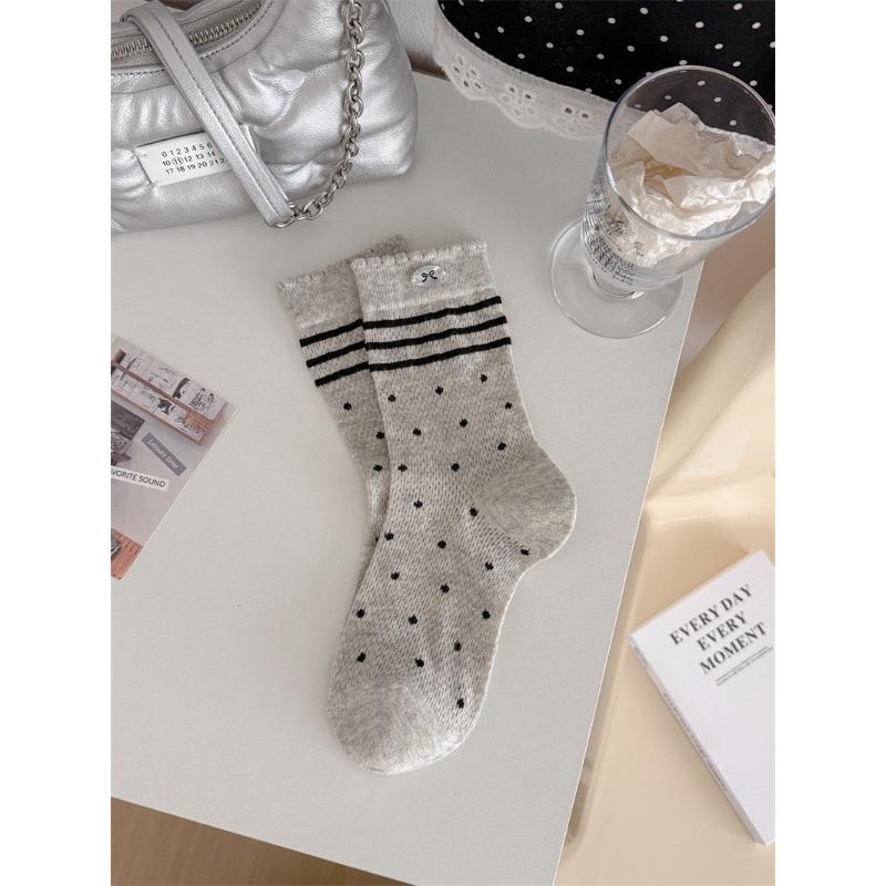 Summer Lightweight Ankle-length Sheer Mesh Dotted Stacked Socks, Versatile Long Socks, Pure Cotton Women's Socks