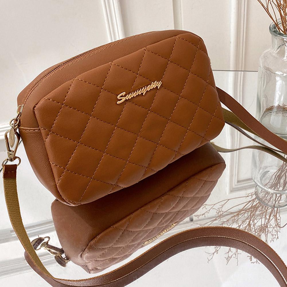 Solid Color Lattice Shoulder Crossbody Bag Stylish Embroidered Crossbody Bag Shopping Daily Casual Women Handbags темно-коричневого