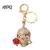 Gothic Skull Keychain Holding Rose Rhinestone for Halloween Skeleton Halloween Head Key Ring Chain Accessory Handbags Backpacks Zinc Alloy Ring