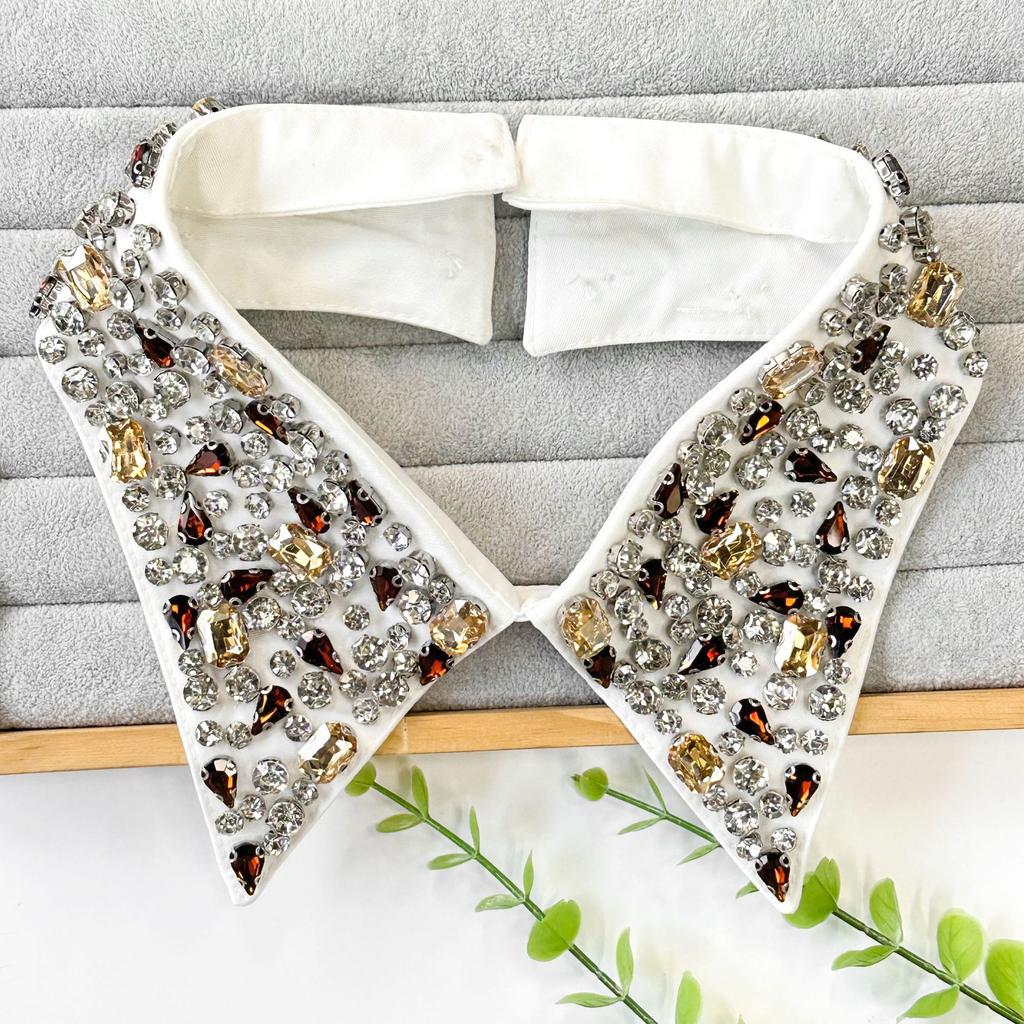 Eleganter abnehmbarer Kragen aus Diamantkristall für Damen, falscher Schal, Schulterwickel, Revers, modisches Accessoire für Damen