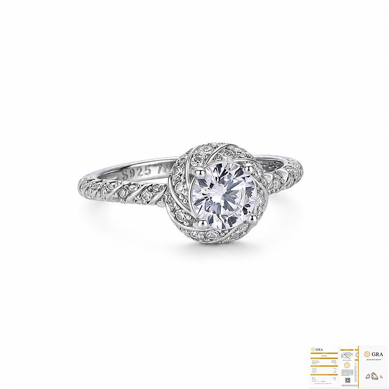 S925 Sterling Silver Twisted Moissanite Ring with Four-Prong Setting for Women