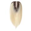 HAIRCUBE Light Blonde 14 Inch Human Hair Toppers with Dark Roots for Women 4 Clips Pieces with Thinning Hair In Mono Lace Base Toppers