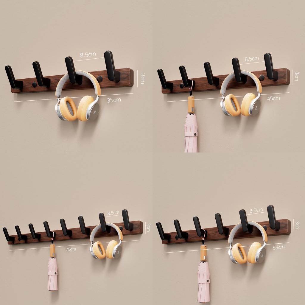 Walnut Wood Wall Hook Rack With Hooks For Entryway And Closet Organizer