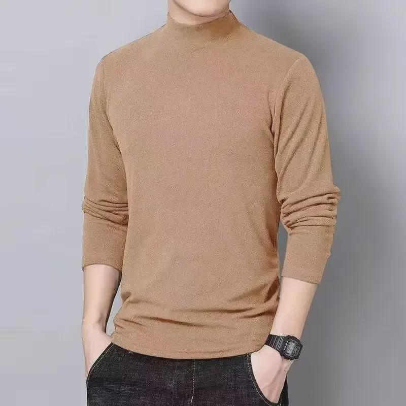Men's Slim German Velvet Half Turtleneck Long-Sleeve Thermal T-shirt for Autumn/Winter