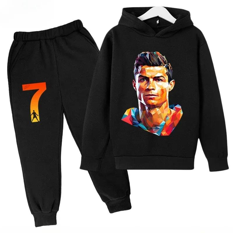 Set Bambino Autunno Primavera Cr7 3-12 Anni Felpa+Pantaloni Tuta Set 2 Pezzi Bambini Ragazzi Ragazze Tute Casual per Bambini