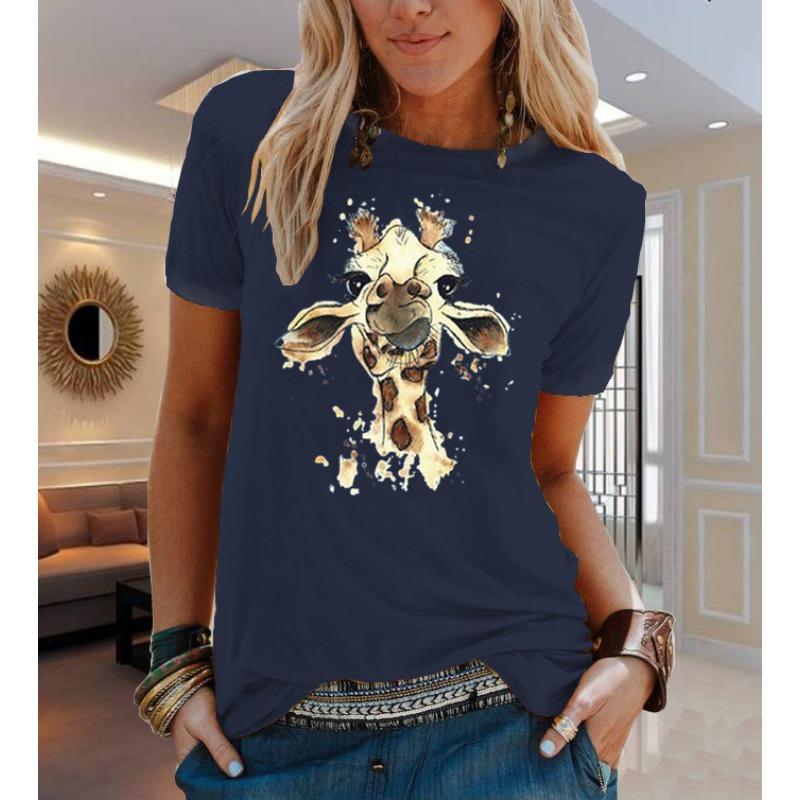 COTTON 100% Animal Flower Print Short Sleeve T-shirt Woman Aesthetic Clothes  Women Clothing  Graphic T Shirts  Oversized Tops