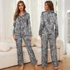 Dámské leopardí pyžamo z imitace hedvábného saténu s dlouhým rukávem, košile a kalhoty, 2 kusy, luxusní sexy noční prádlo, ležérní domácí oblečení
