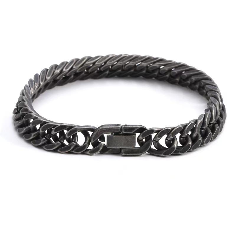 Mens Titanium Steel Cuban Link Bracelet Retro Bold Style Accessory