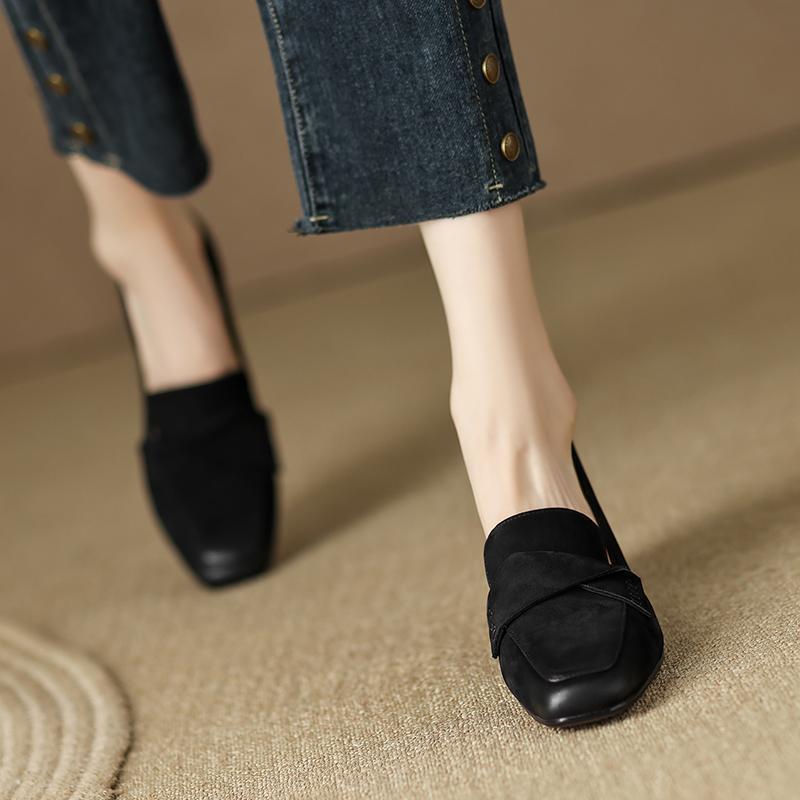French small square head medium thick heel single shoes women's spring and autumn 2025 British style loafers retro polished small leather shoes