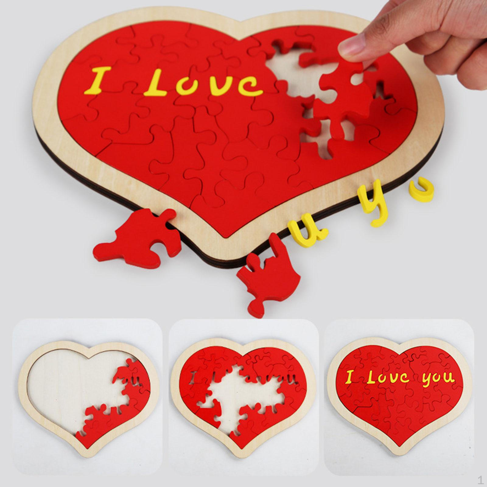 

Heart Shape Puzzle Building Blocks for Kids Educational Toy, Cognitive Learning Wooden Jigsaw 22cmx18cm_Red