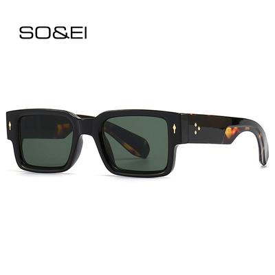 SHAUNA Ins Popular Fashion Square Rivets Men Sunglasses Vintage Punk Gradient Women Trending Dark Green Sun Glasses Shades UV400