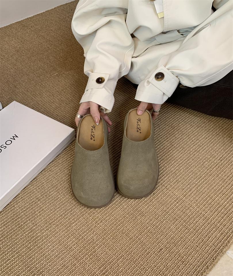 Japanese Shoes Women's 2025 Spring New Outer Wear Thick-soled Japanese Bag Head Half Slippers Lazy One Pedal Women's Shoes