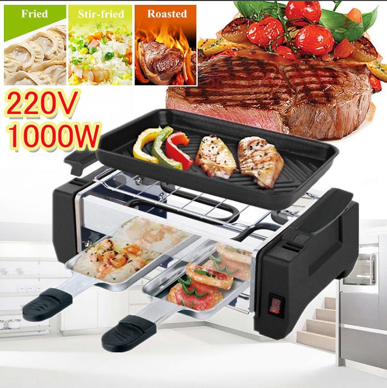 Electric BBQ Grill Kitchen Barbecue Machine Non Stick Grilled Meat Pan Contact Grill 1000W 2 Type Frying Pan for Home Store Cook