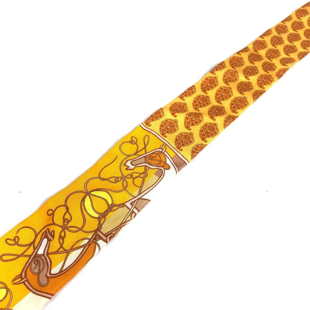 HERMES Horse pattern Twilly Twilly Twilly Scarf silk Orange