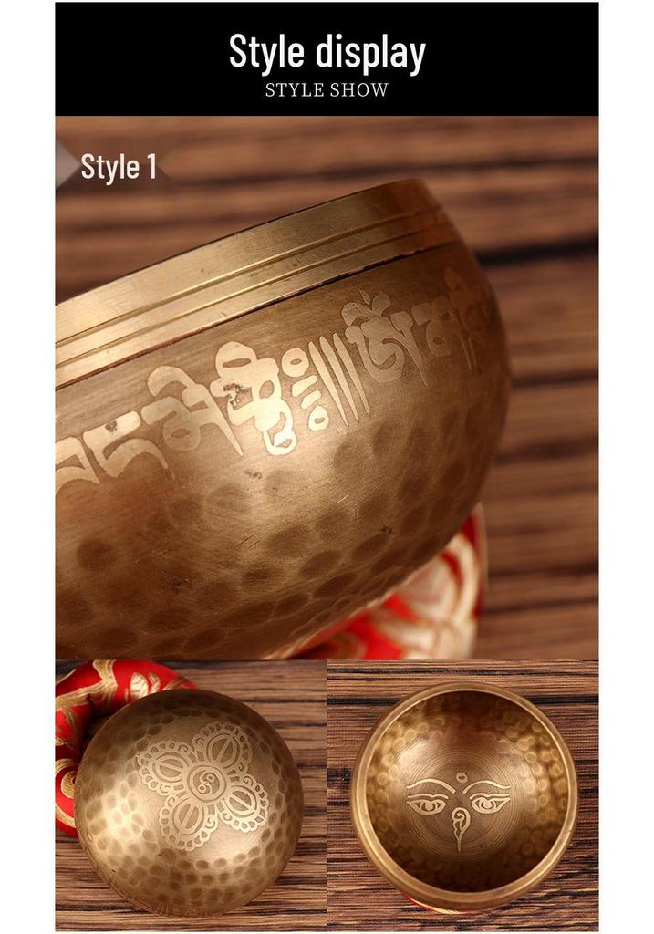 Nepal Bronze Six-Syllable Mantra Tibetan Singing Bowl for Meditation and Incense, Buddha Sound and Chime Bowl.