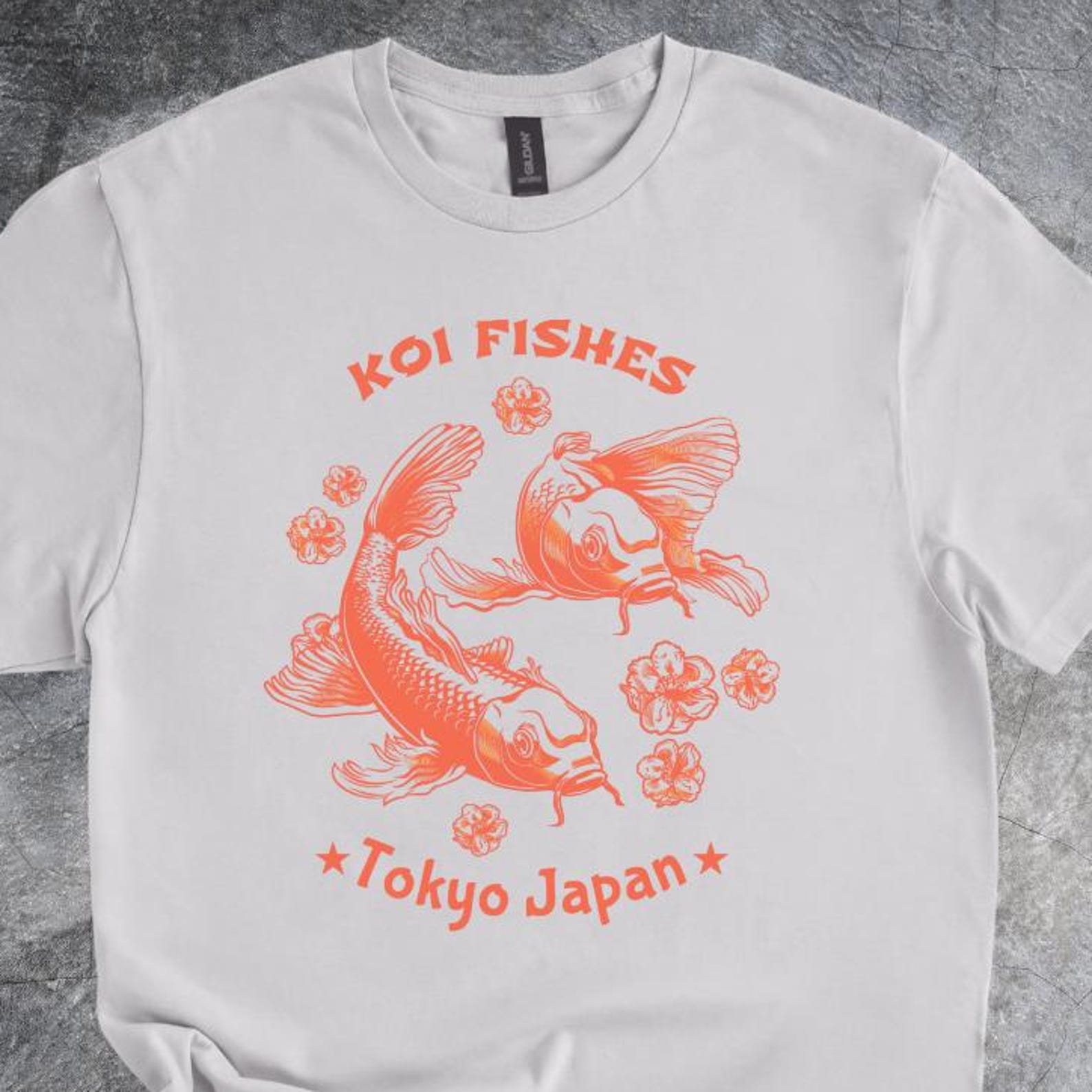 Koi Fish Tokyo Artwork Shirt Tshirt Japanese Style Swimming Graphic Gray 100