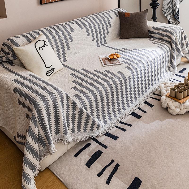 Thicken Chenille Blanket Classic Black Stripe Sofa Blanket Summer Couch Non Slip Blanket Office Nap Shawl Cushion Sofa Towel