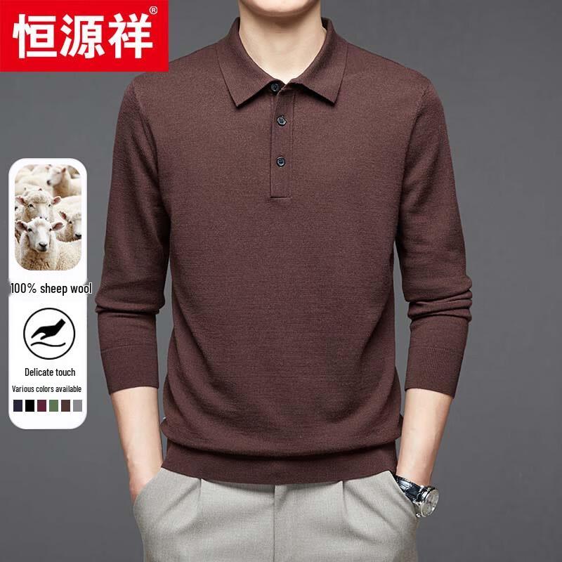 Hengyuanxiang Men's 100% Fine Wool Thin Lapel Sweater