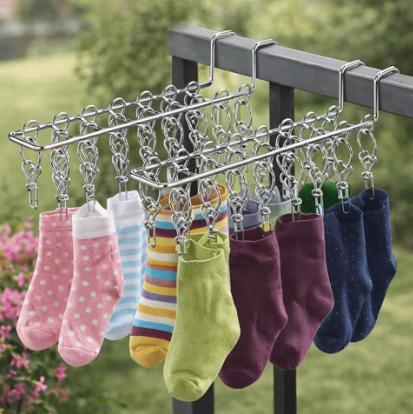 Stainless Steel Socks Drying Rack 11/16 Clips Waterproof Clothes Drying Rack Windproof Space Saving Laundry Hanger Indoor